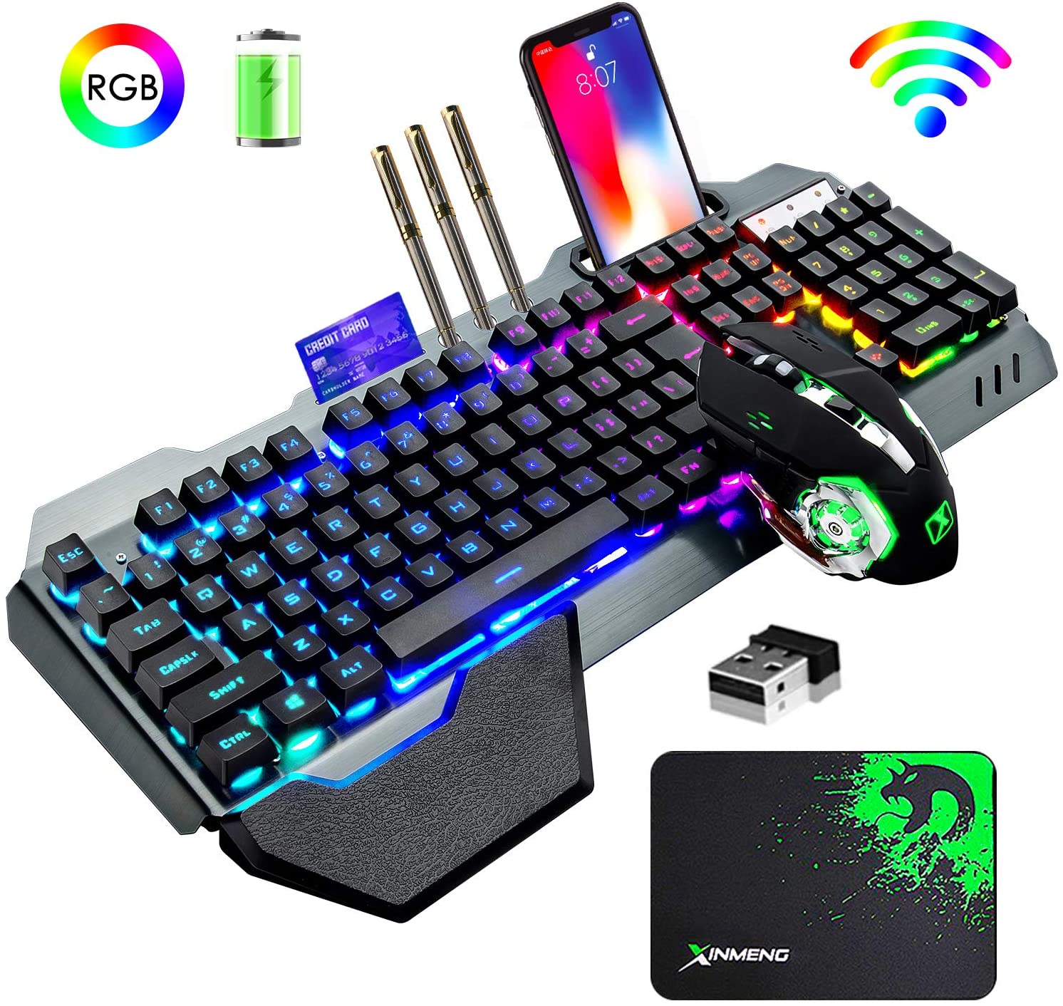 Gaming Keyboard And Mouse Combo Wireless - K680 Kabellose Gaming-Tastatur und Maus-Kombination, Regenbogen-LED-Tastatur
